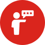Person mit Bewertungssprechblase Icon Rot