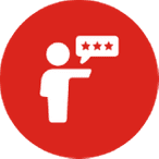 Person mit Bewertungssprechblase Icon Rot