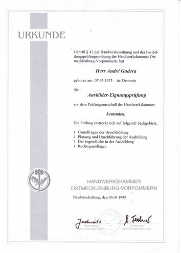 Ausbilderurkunde