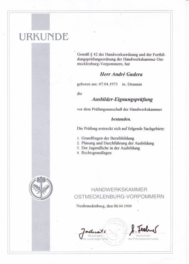 Ausbilderurkunde